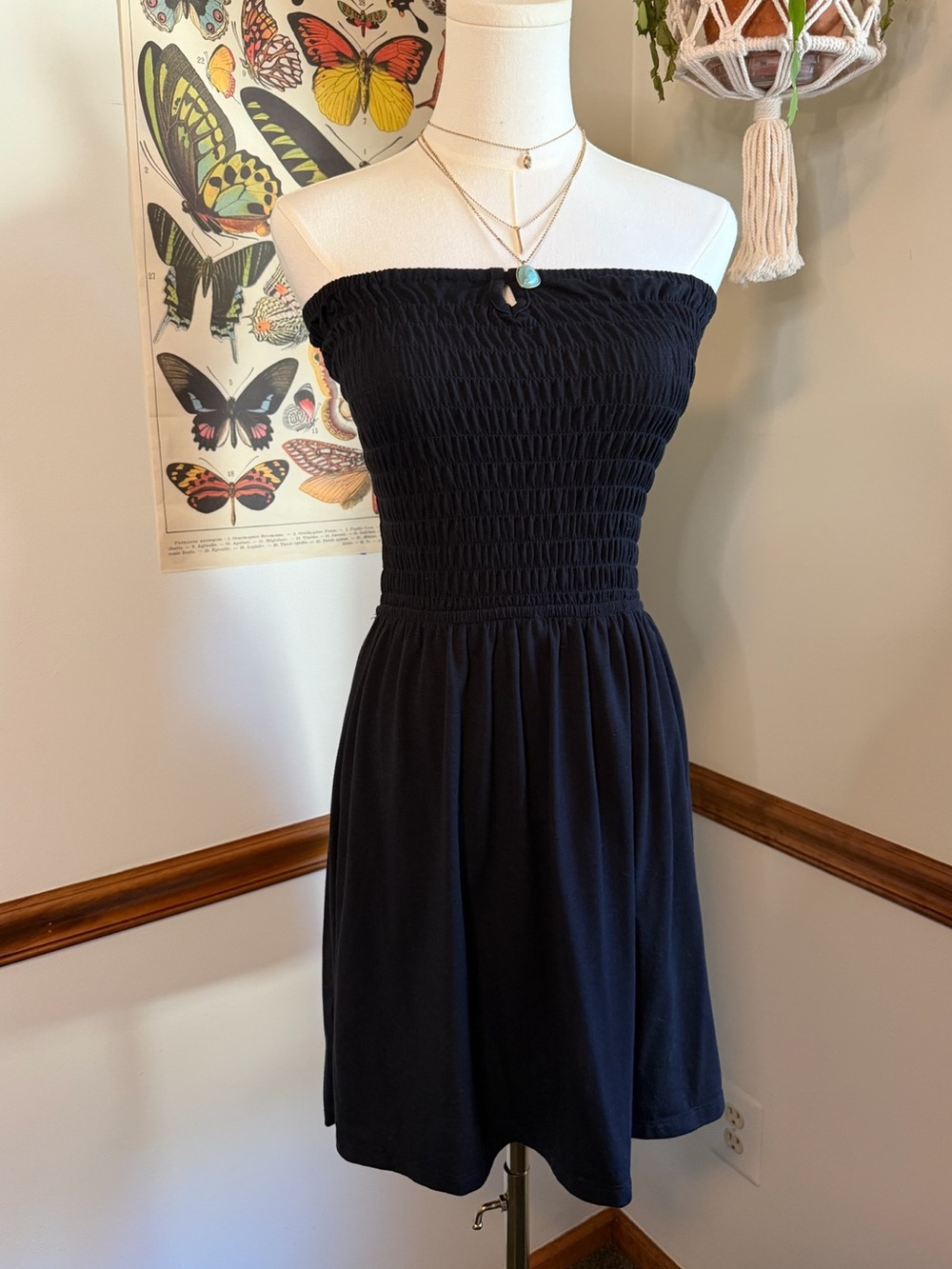 Classic Strapless Smocked Black Dress